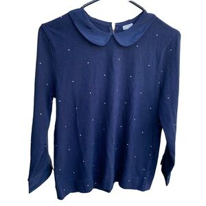 J.CREW Factory Navy Blue Polka Dot Peter Pan Collar Sweater Size M Long Sleeve